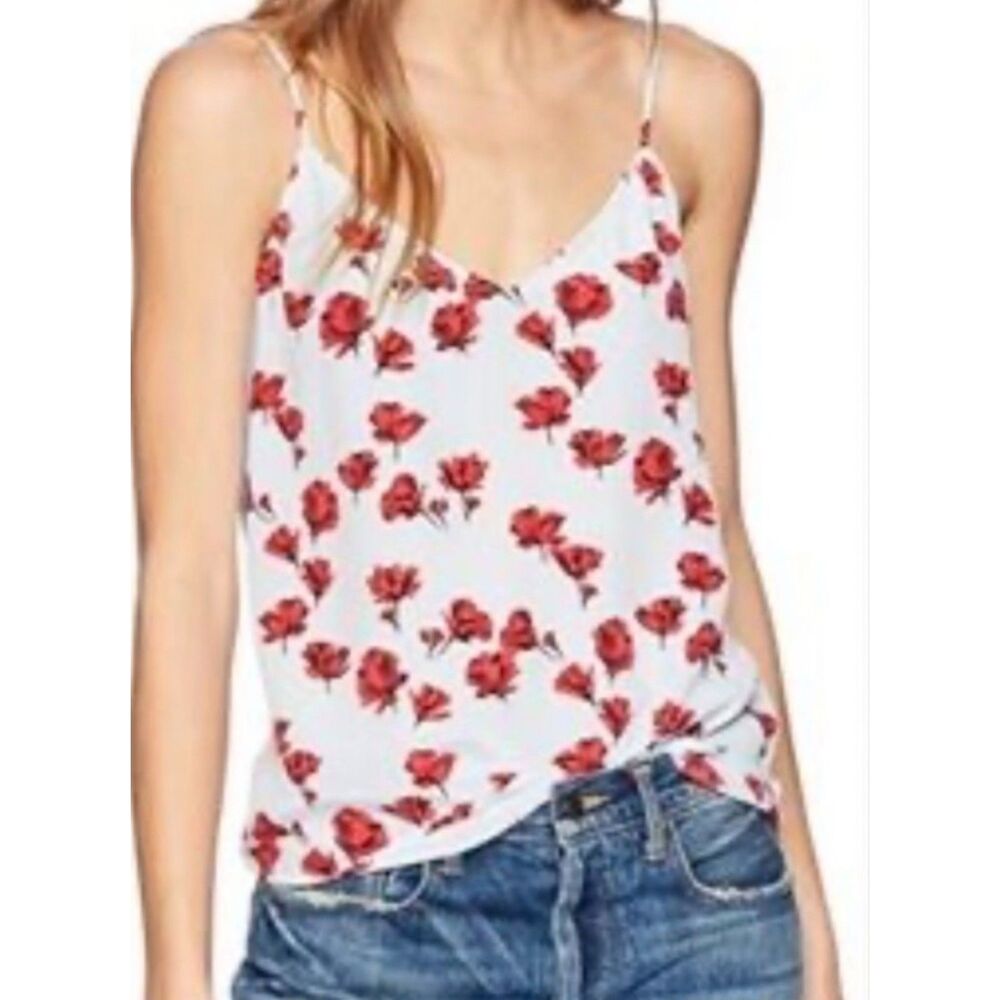 Equipment Layla Silk Cami Light Blue Red Poppies Small EUC $145